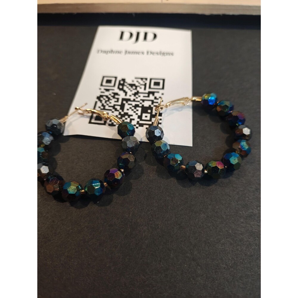 Beaded Hoop Earrings Sparkly Handmade Glass Seed Bead Hoop Earrings